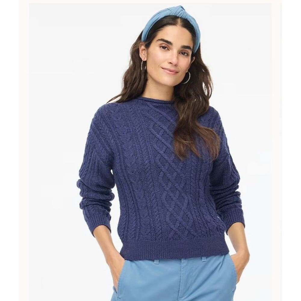 J. Crew Factory Women's Size XS Blue Mockneck cable-knit sweater Casual Fall